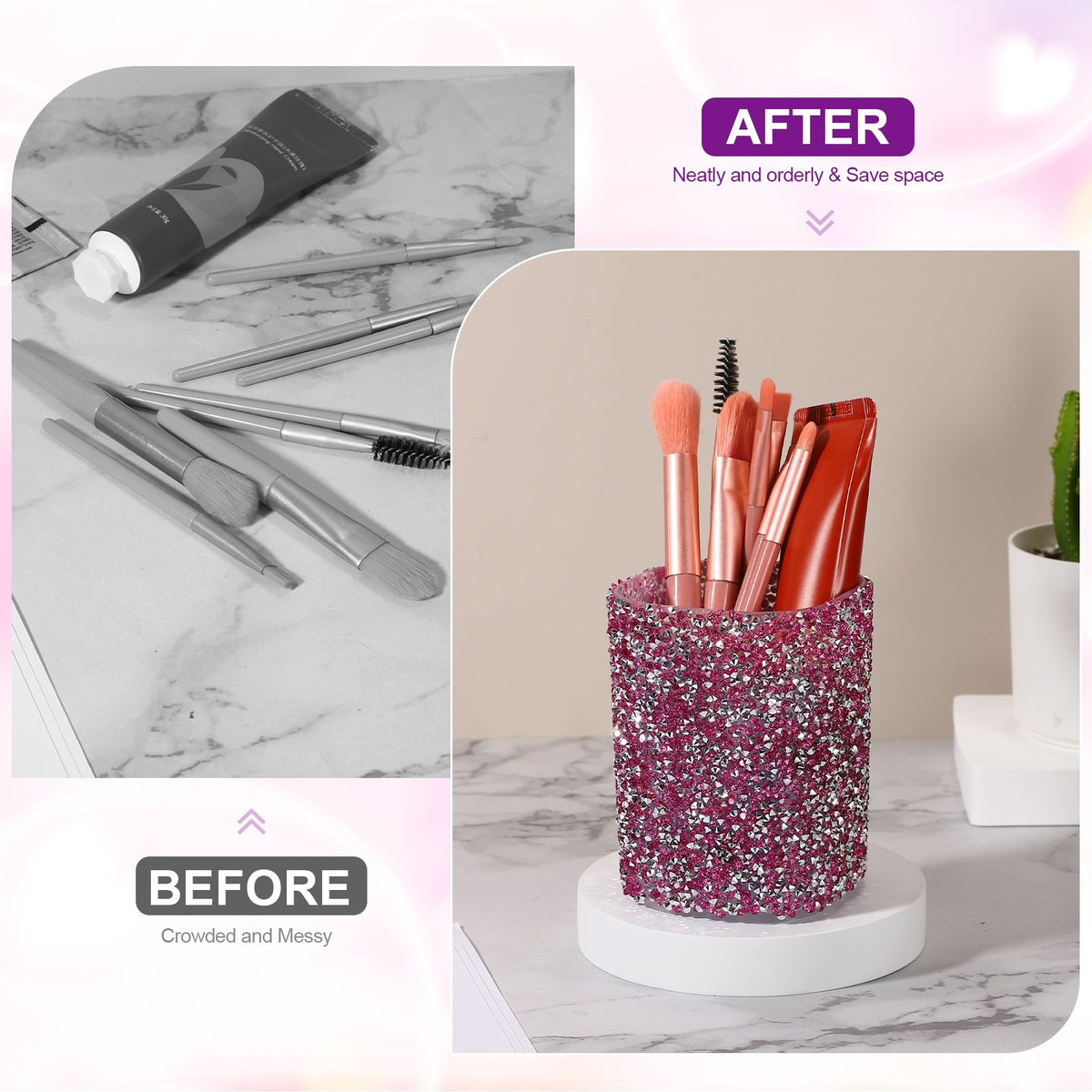 Crystal Makeup Brush & Pen Organizer Storage Box - Mixed Colors