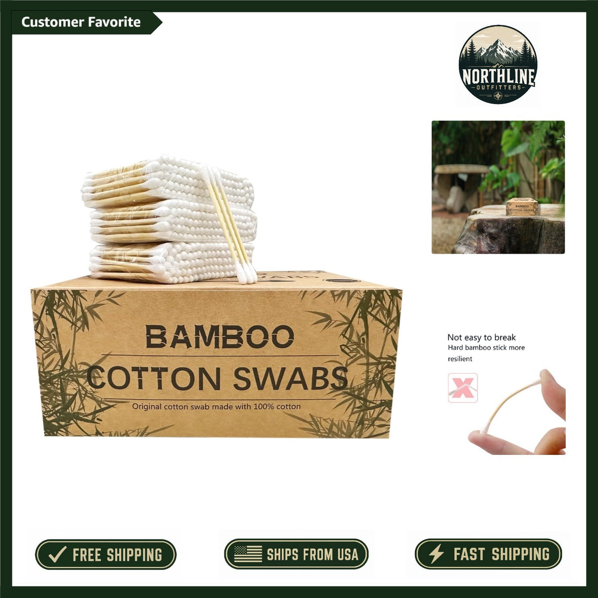 1200-Piece Eco-Friendly Bamboo Cotton Swabs - Durable & Hygienically Sealed