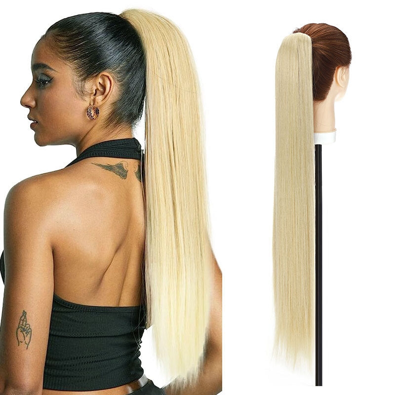 26-Inch Real Human Hair Ponytail Extension with Claw Clip - Thick Hairpiece