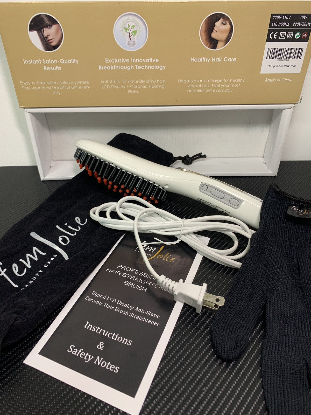 Electric Hair Straightener Brush 3-in-1 Digital Styling Tool for Hair - FemJolie