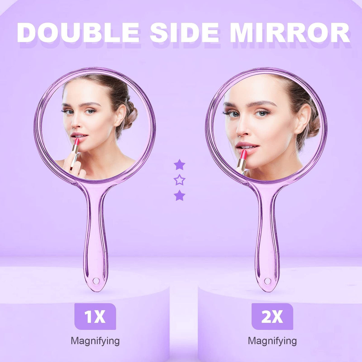 Small Purple Hand Mirror with Handle - Rounded, Double-Sided Magnification