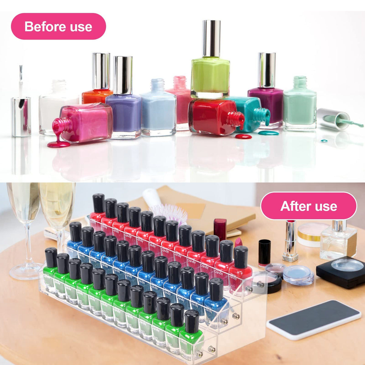 Acrylic Nail Polish Organizer Rack 3-Tier Storage Shelf for Bottles
