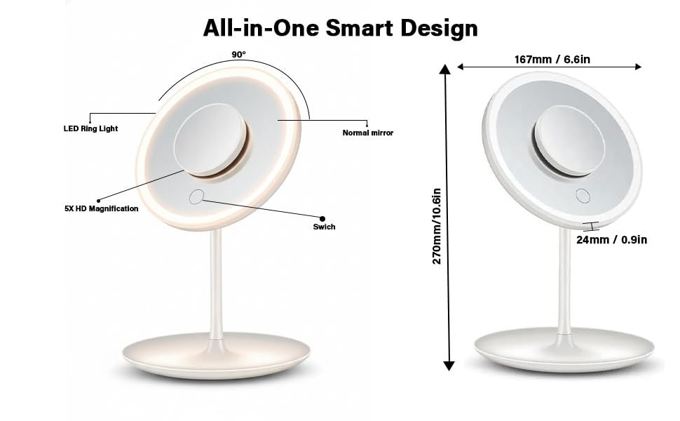 Portable 5X Magnifying Makeup Mirror - White, Compact & USB Powered