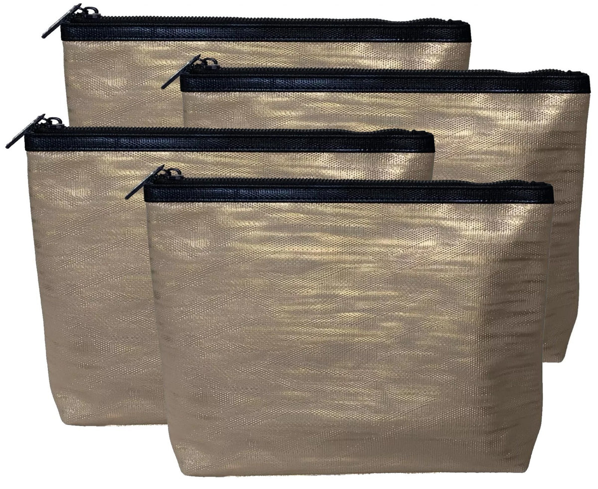 Set of 4 Metallic Gold Rose Gold Cosmetic Bags - Travel Makeup Pouches