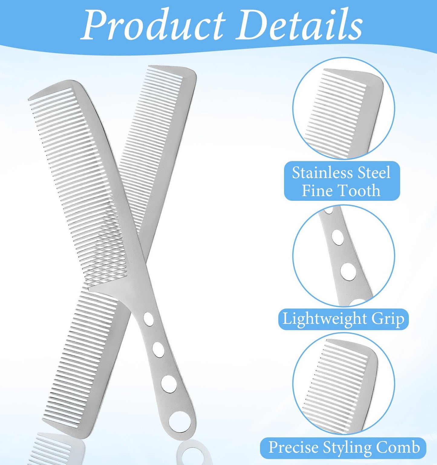 2 Pcs Stainless Steel Hair Comb Set for Women and Men - Anti-Static & Detangling