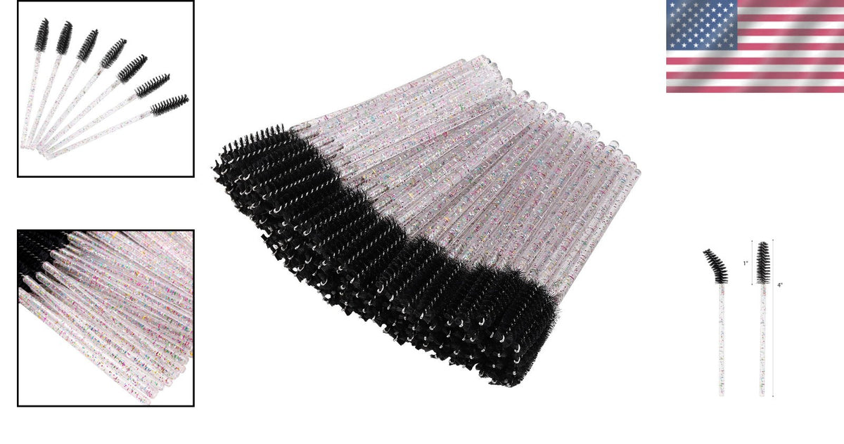 Disposable Eyelash Mascara Brushes Set - 100 Soft Fiber Lash Wands & Applicators