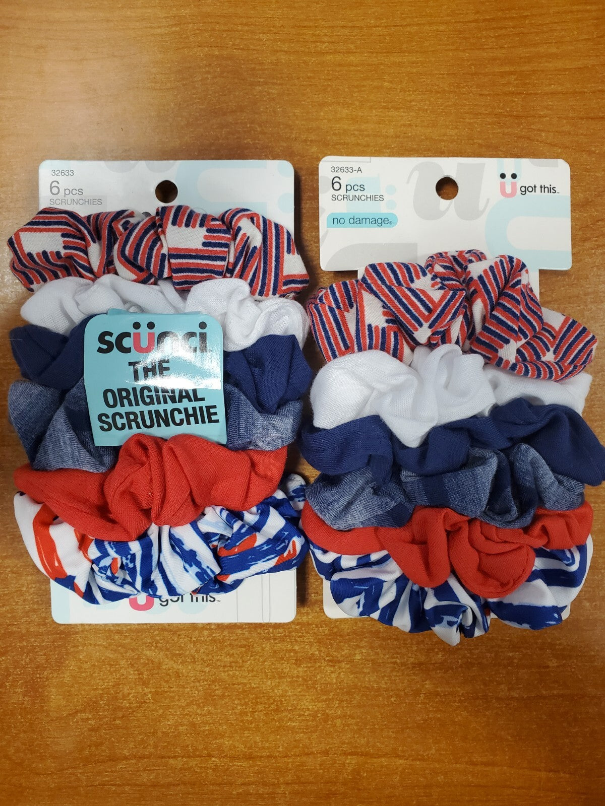 2 Pks of 6: Scunci Scrunchies Red, White and Blue Multicolor (6334)