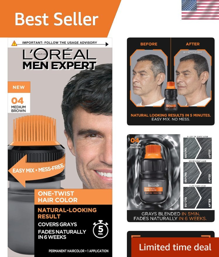 Men's Hair Color - Medium Brown 04 - 5-Minute Gray Coverage