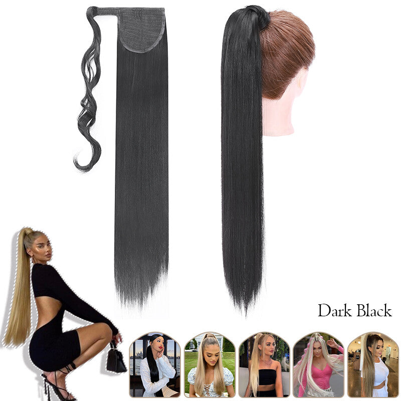 Mega Thick Wrap-On Ponytail Extensions - Natural Human Hair, Curly Wavy Straight