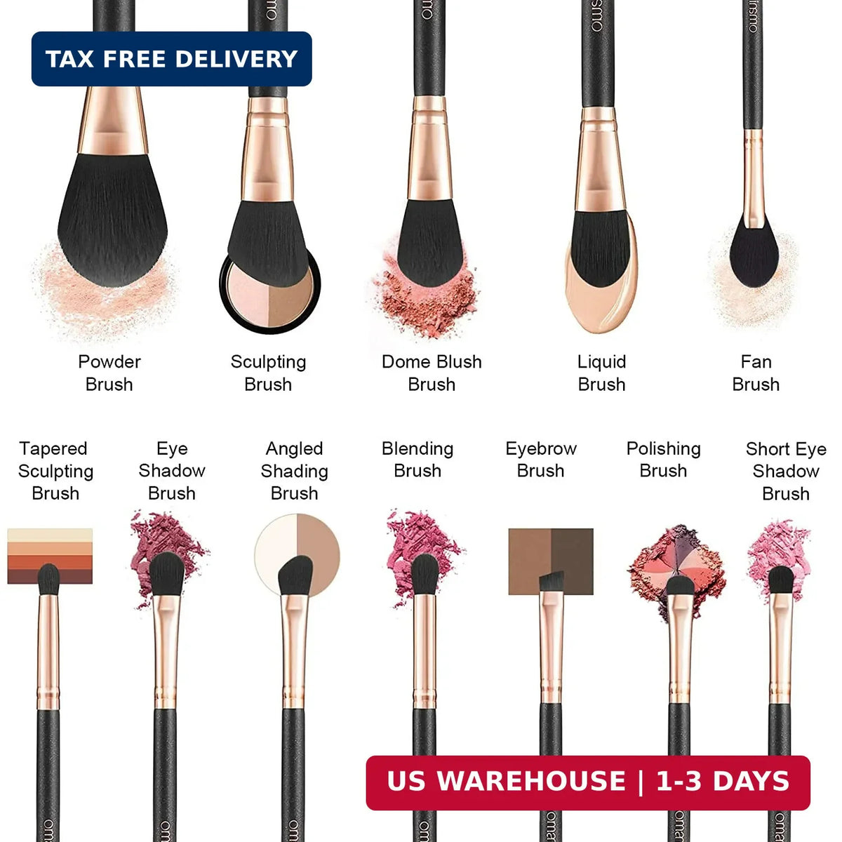 Professional Makeup Brush Set with 12 Pearlescent Handles and Travel Case