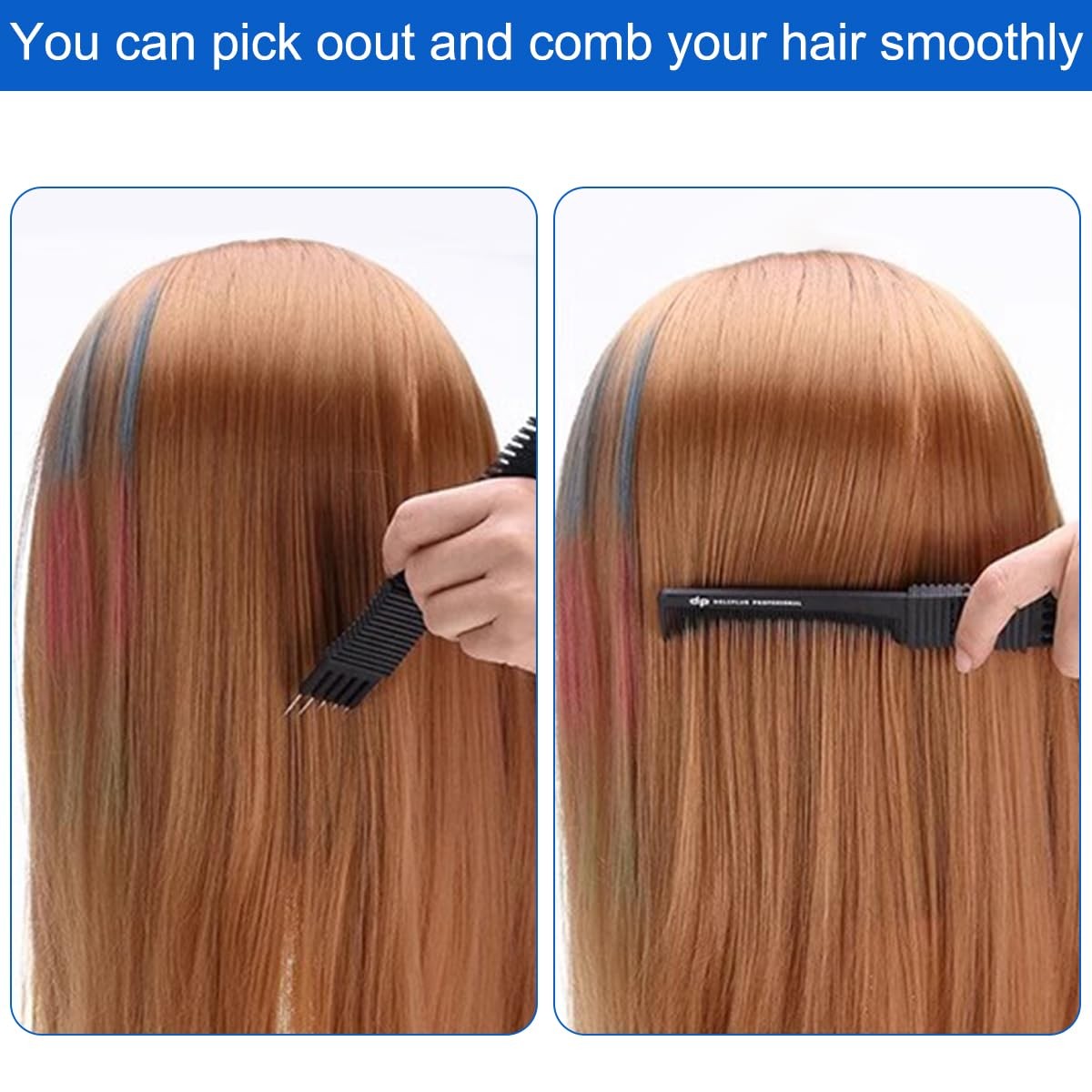 Black Metal Teasing Combs Set with Stainless Steel Back - Hair Styling Tools
