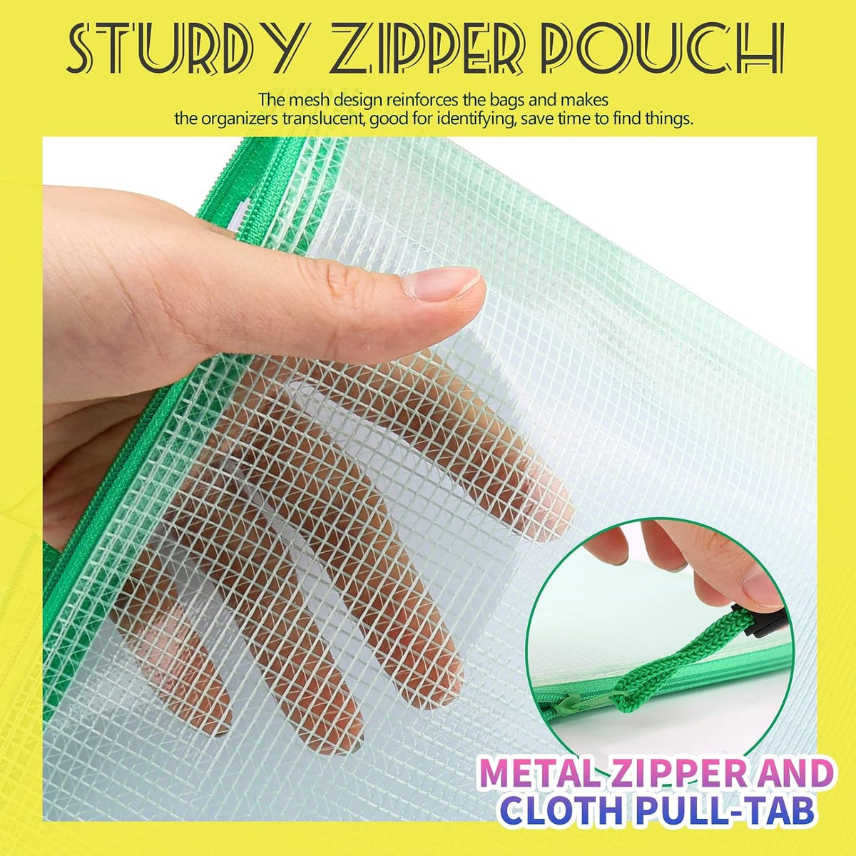Mesh Zipper Storage Bags Set of 4 - Waterproof Organizing Pouches 13.2x9.2 Inches