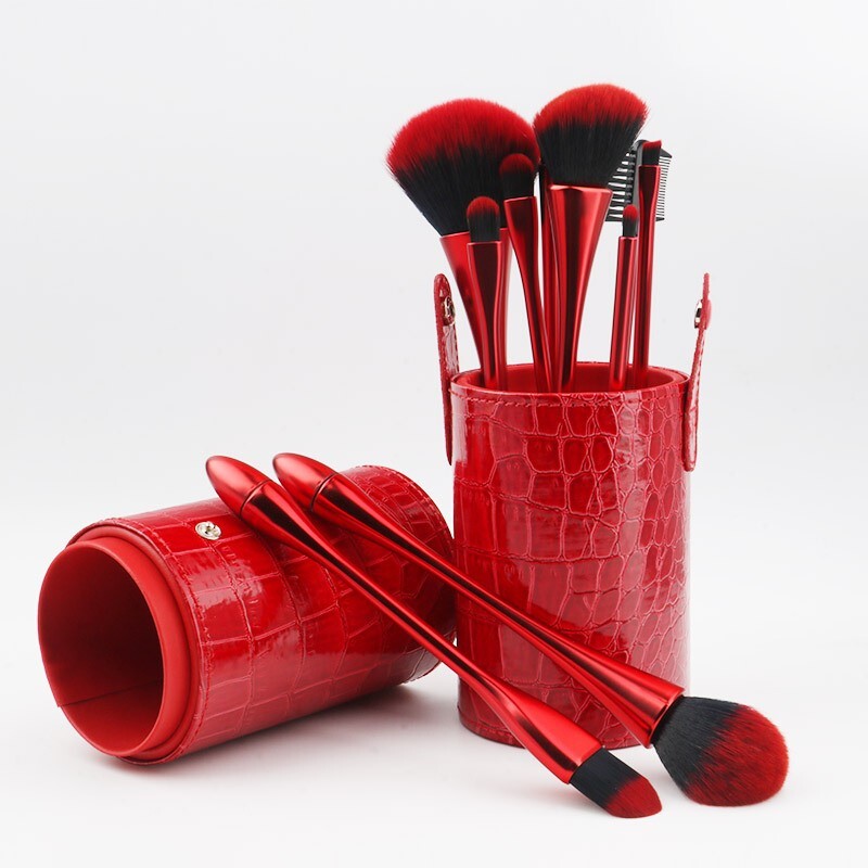 Makeup Brush Set with Red Tubus Case - 10 Professional Cosmetic Brushes