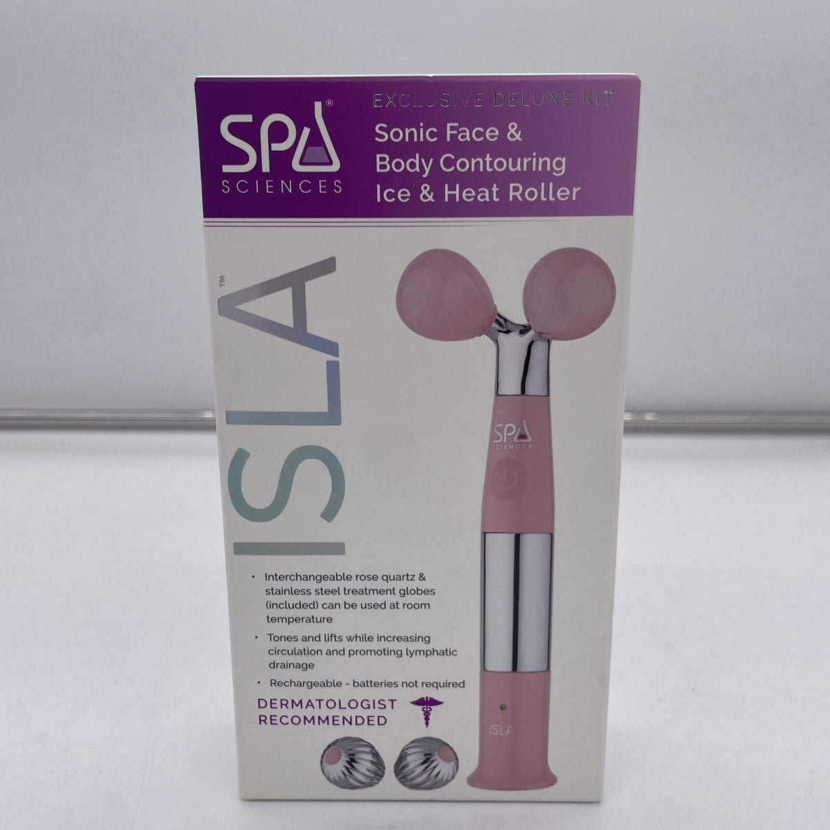 Spa Sciences ISLA Sonic Ice & Heat Facial Roller with Rose Quartz & Stainless Steel