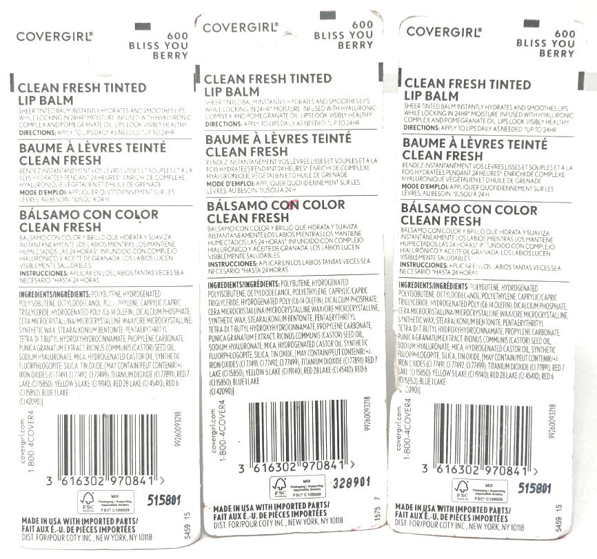 Covergirl Tinted Lip Balm Set - Sealed 0.14 oz Bliss You Berry (3 Pack)