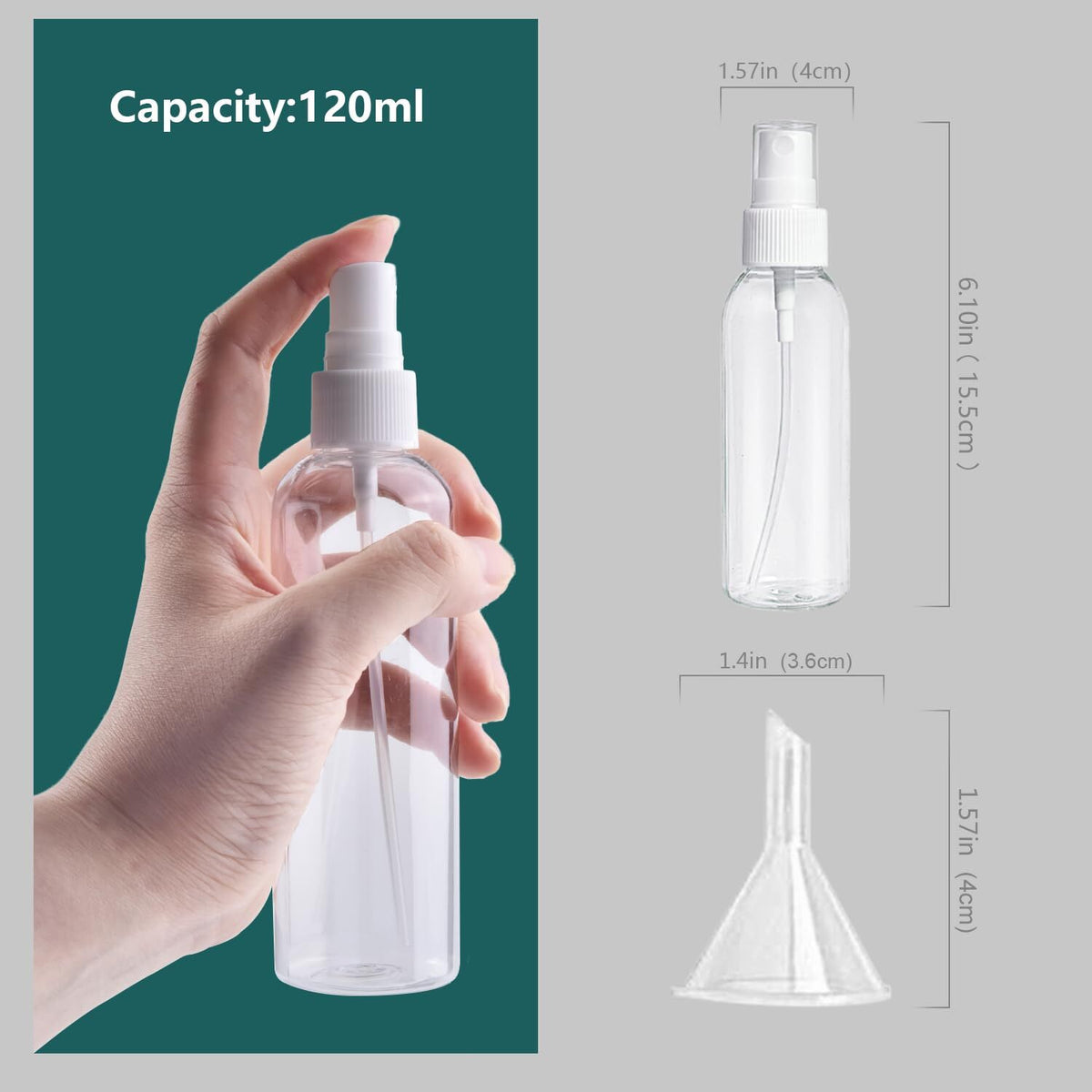 4oz Clear Plastic Spray Bottles Set with Funnels & Labels - Leak-Proof Travel Containers
