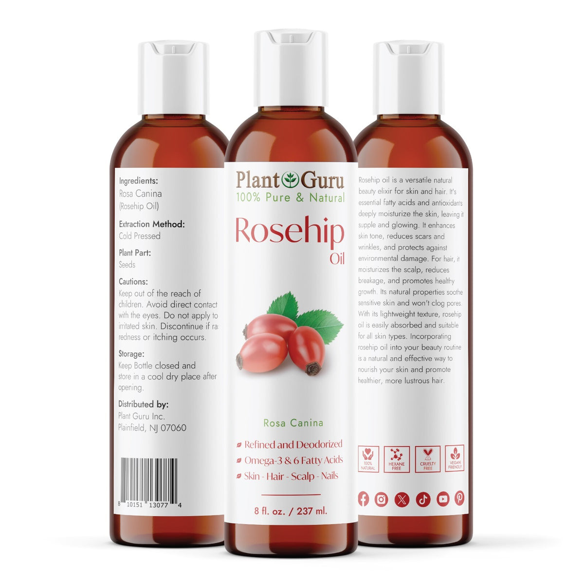 Pure Rosehip Seed Oil for Skin and Hair - Cold Pressed & Refined Natural Beauty Oil