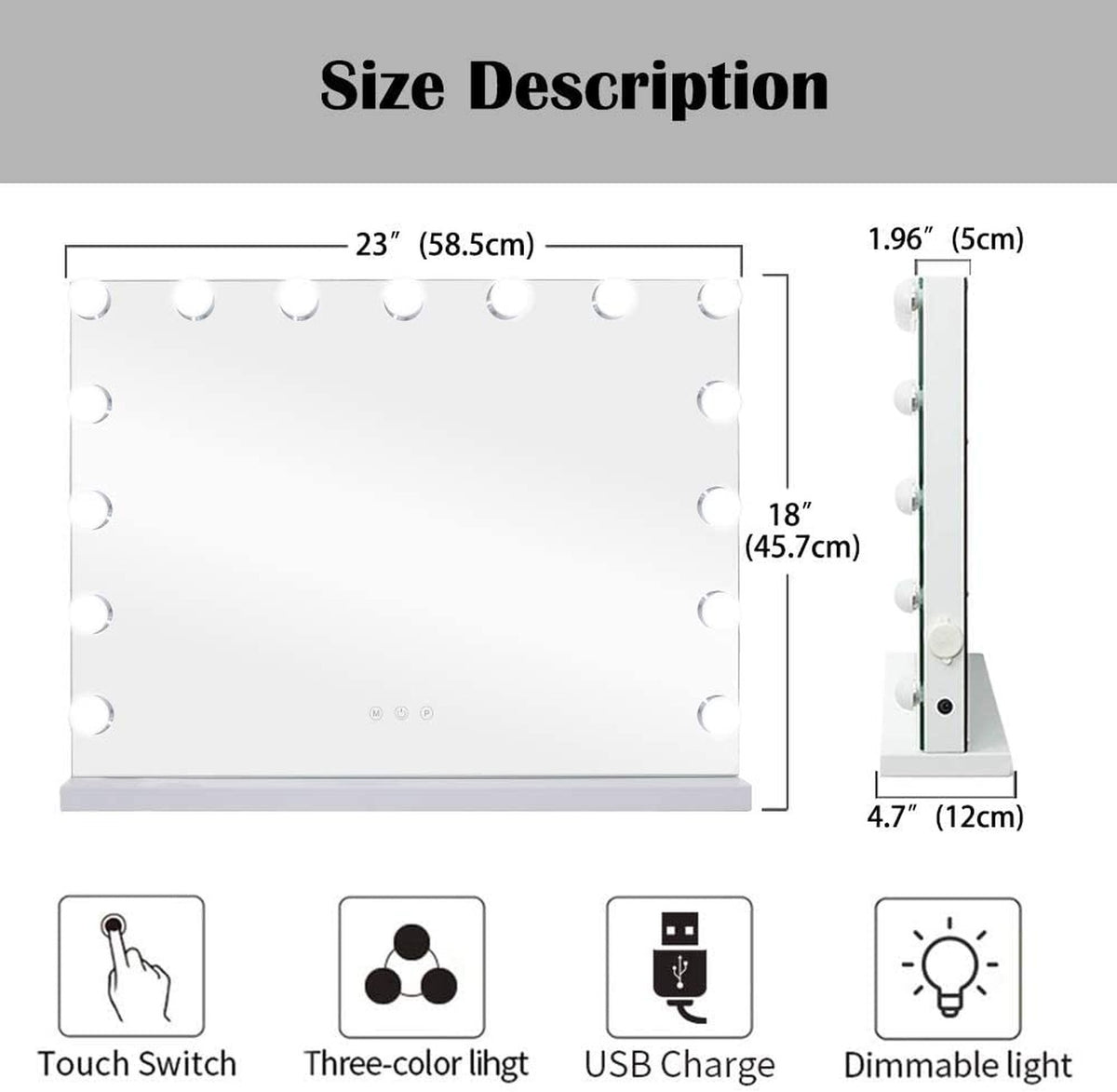 Large Hollywood Lighted Makeup Mirror with Dimmable LED & 10X Magnification