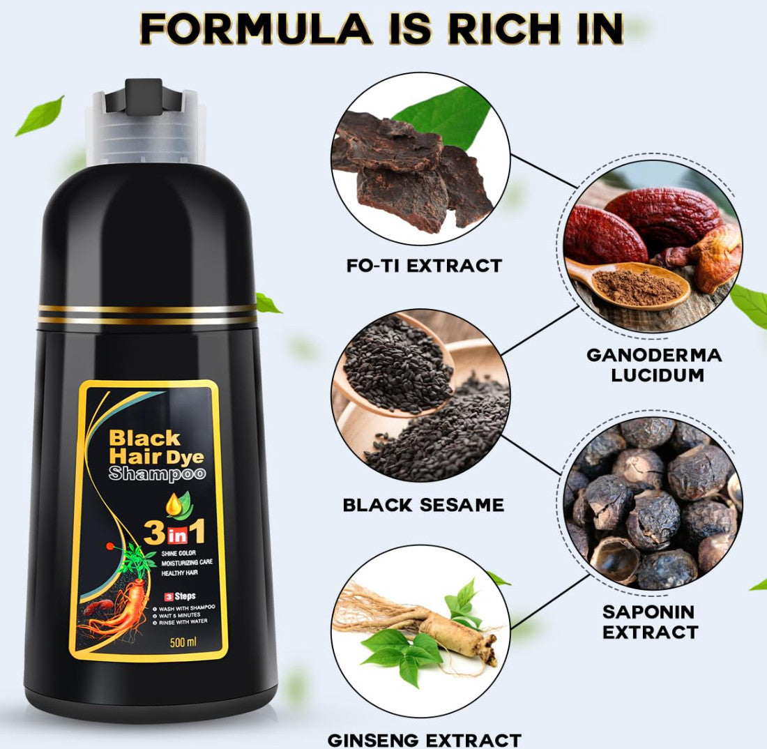 Black Hair Dye Shampoo 3-in-1 for Gray Coverage