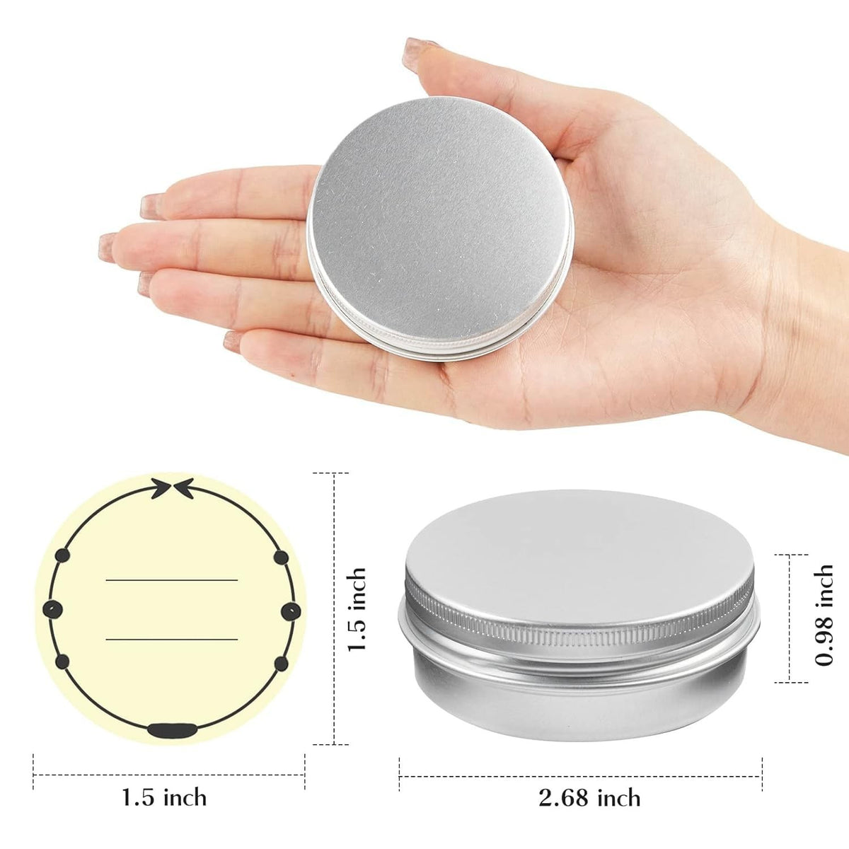 12 Pack 2 oz Aluminum Tin Cans with Screw Lids & Labels - Refillable Travel Containers