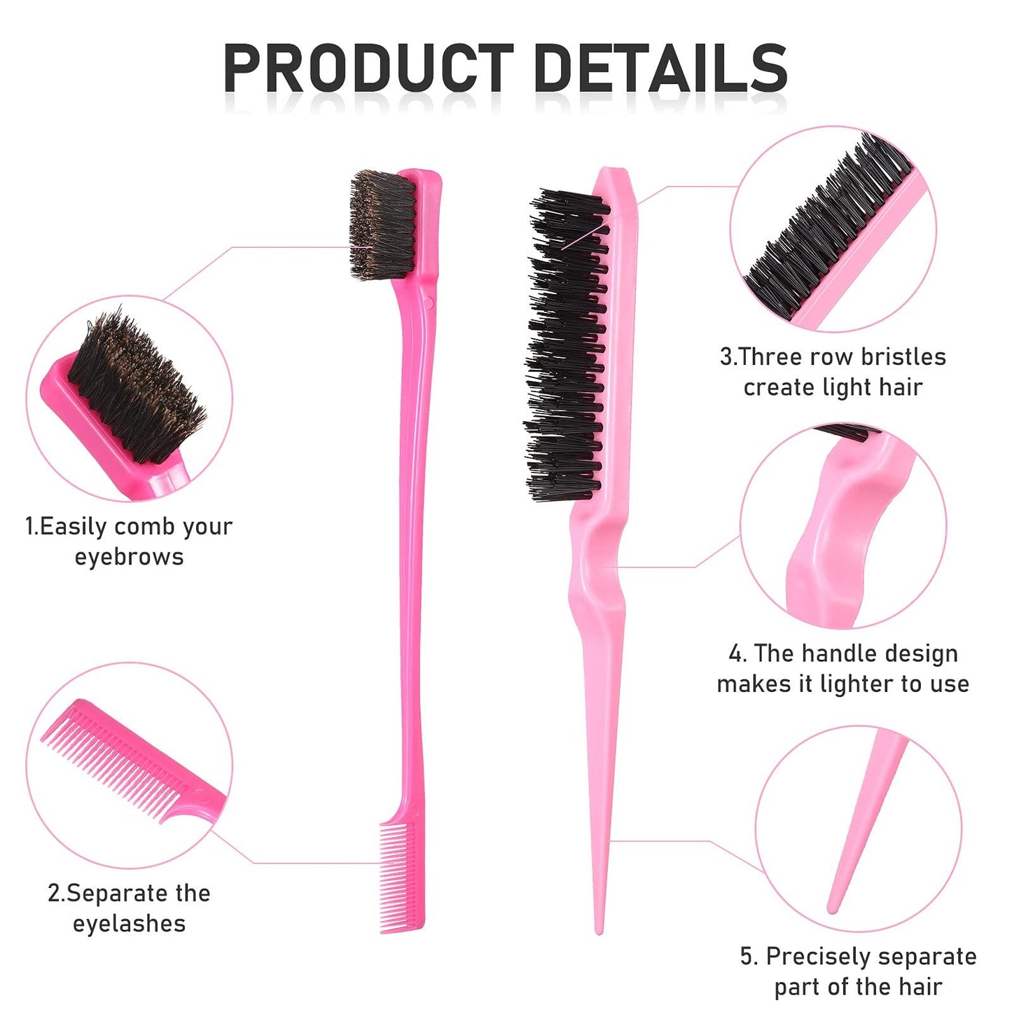 Hair Brush Set - Nylon Teasing Brushes for Salon & Styling, 12 Pieces