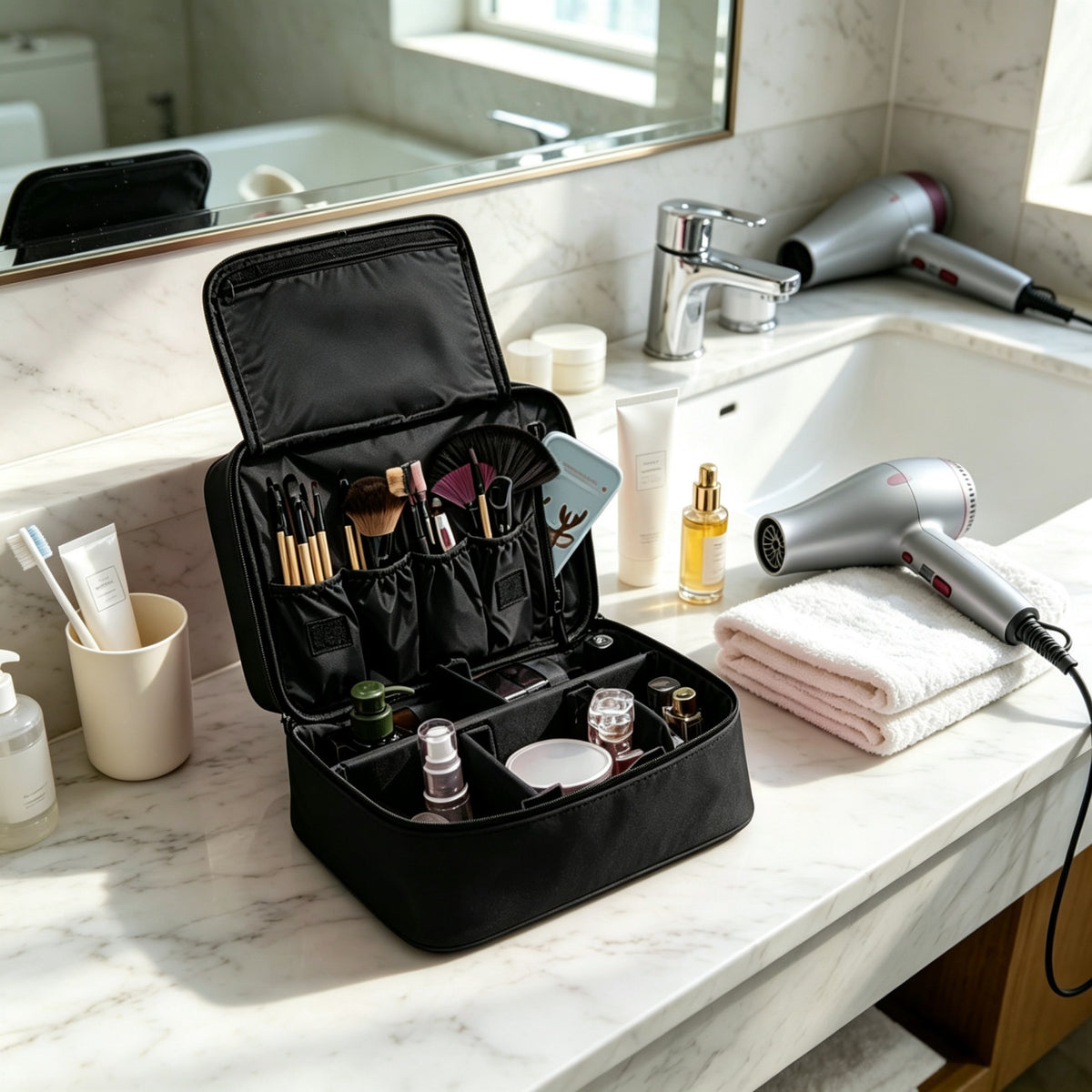Large Waterproof Makeup Bag Organizer Portable Cosmetic Case