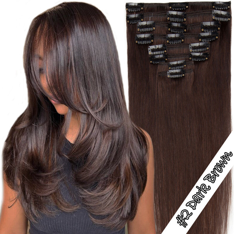 Clip-In 100% Remy Human Hair Extensions Full Head with Multiple Colors & Lengths
