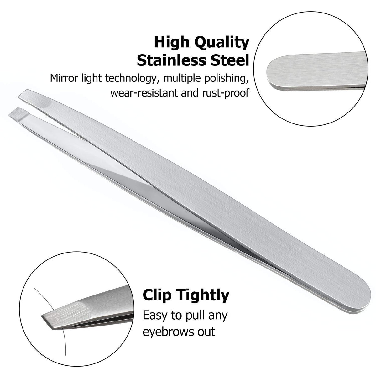 Eyebrow Tweezers Set - 12 Pcs Stainless Steel Slanted Tip Facial Hair Remover