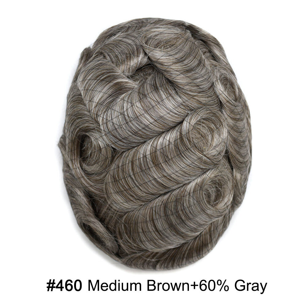 French Lace Front Mens Hair Toupee with Poly PU Base - Natural Hair Replacement System