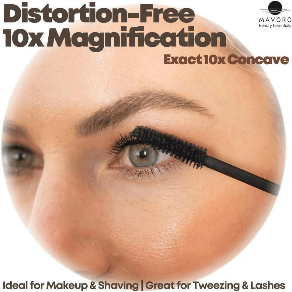 9 Inch Magnifying Mirror with Suction Cups 10x Magnification for Bathroom & Travel