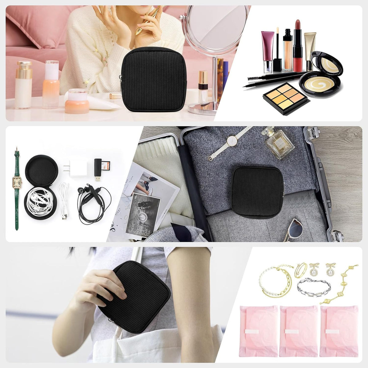 Mini Corduroy Makeup Bag with Zipper — Small Pouch for Purse, Travel