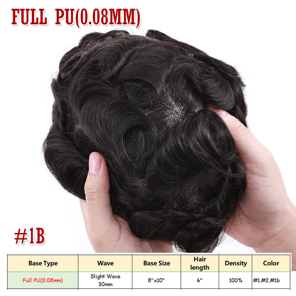 Men's Human Hair Toupee V Loop Hair Replacement System - Natural Look