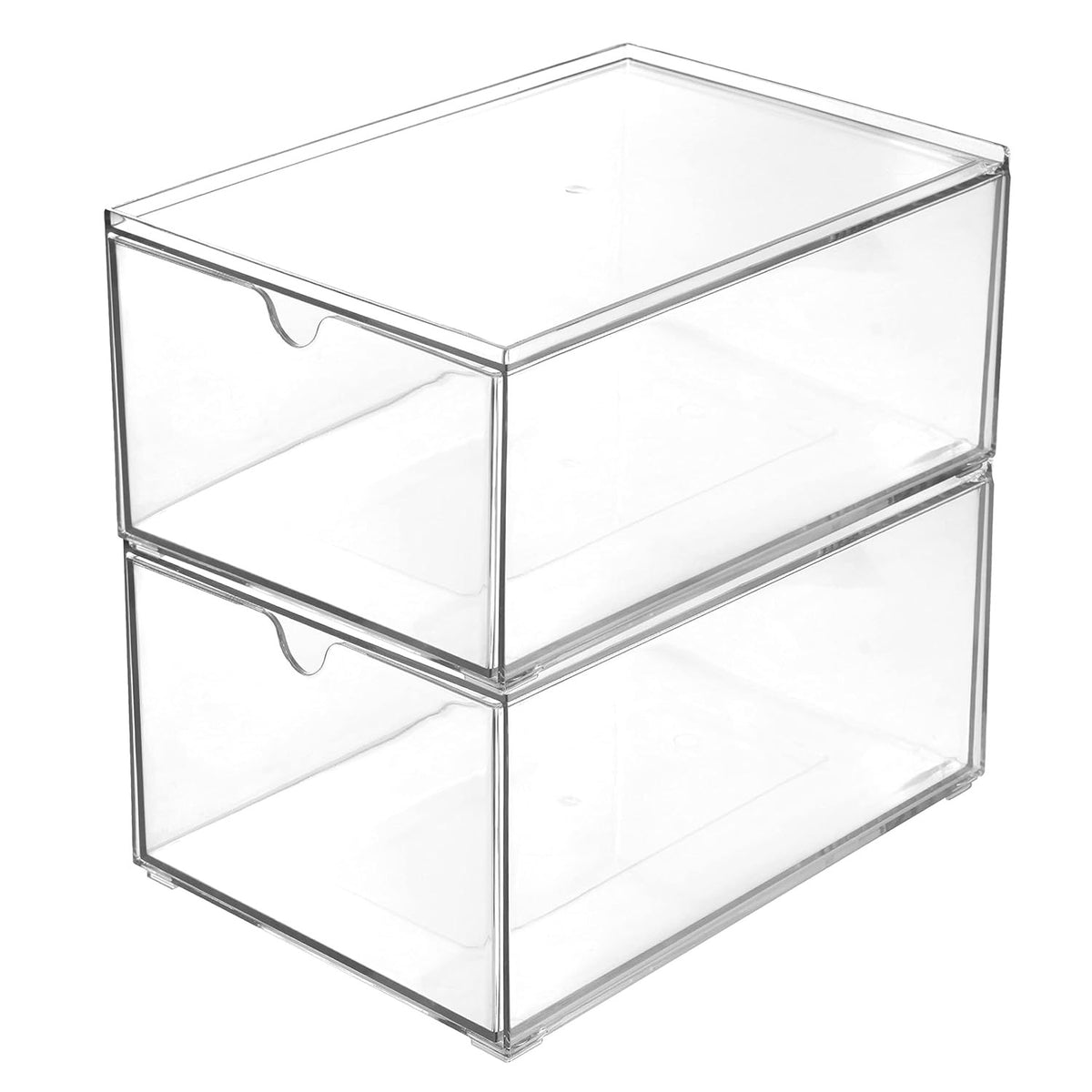 Stackable Clear Plastic Cosmetic Storage Drawers Organizer 2 Pack