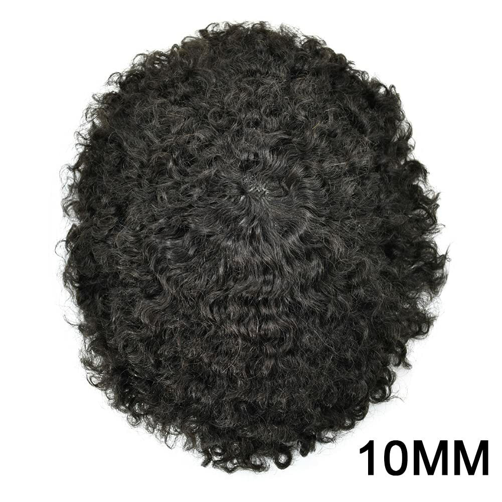 Mens Toupee Afro Curly Wig Lace Front 8x10 Inch Indian Human Hair PU-F