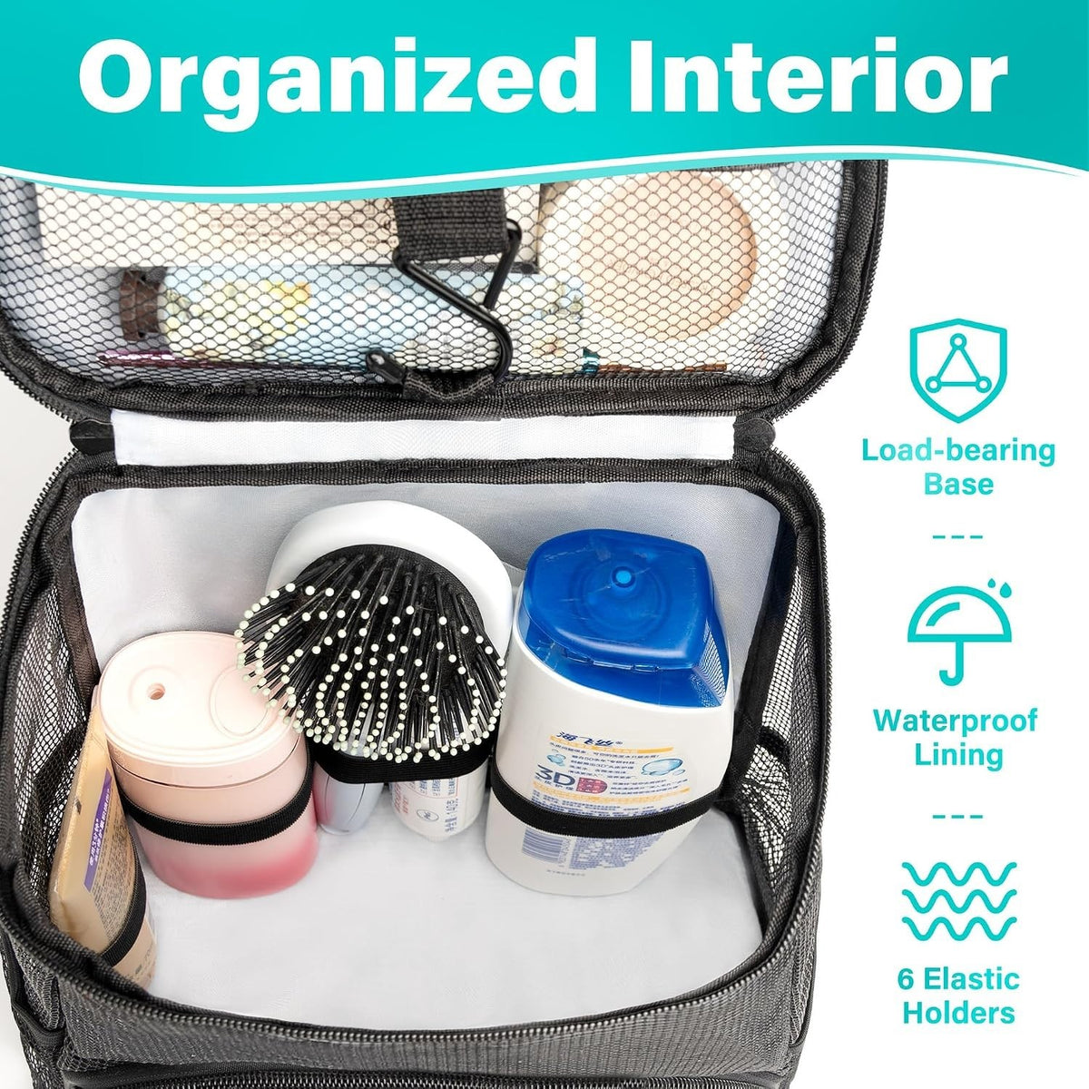 Full Size Waterproof Hanging Toiletry Bag Travel Organizer for College