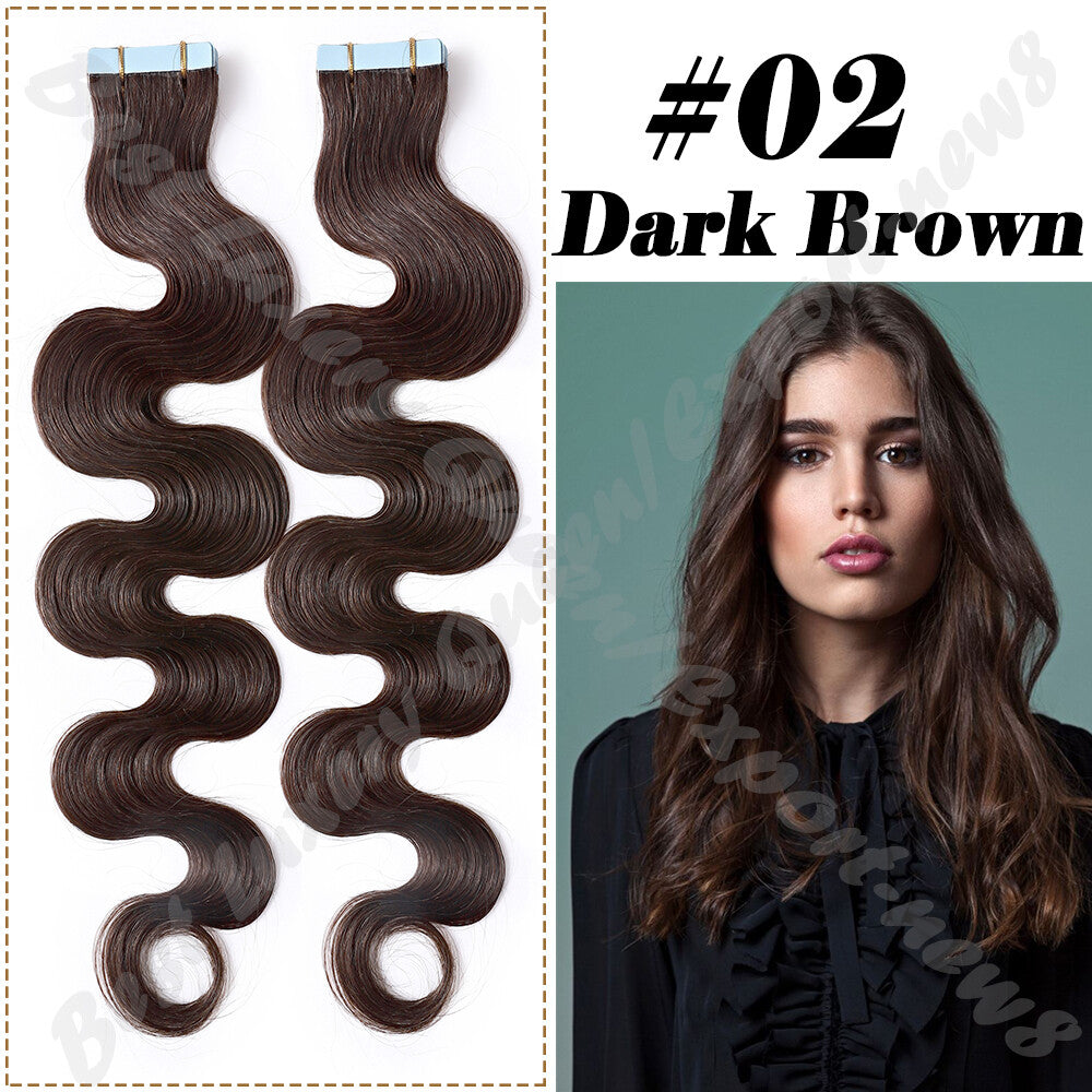 Thick Tape in Remy Human Hair Extensions Invisible Skin Weft Full Head