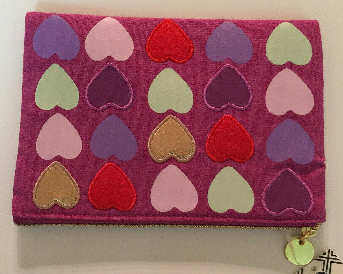 Multi Color Heart Makeup Bag Cosmetic Travel Pouch with Gold Hardware
