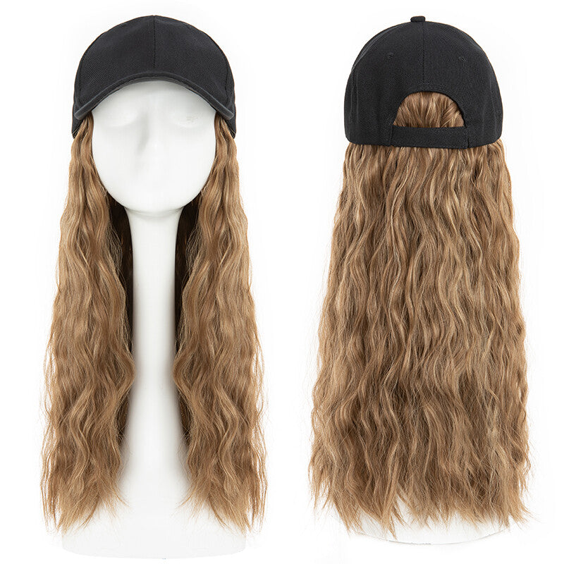 Baseball Cap with Synthetic Hair Extensions - Straight, Curly, Wavy Fits Most