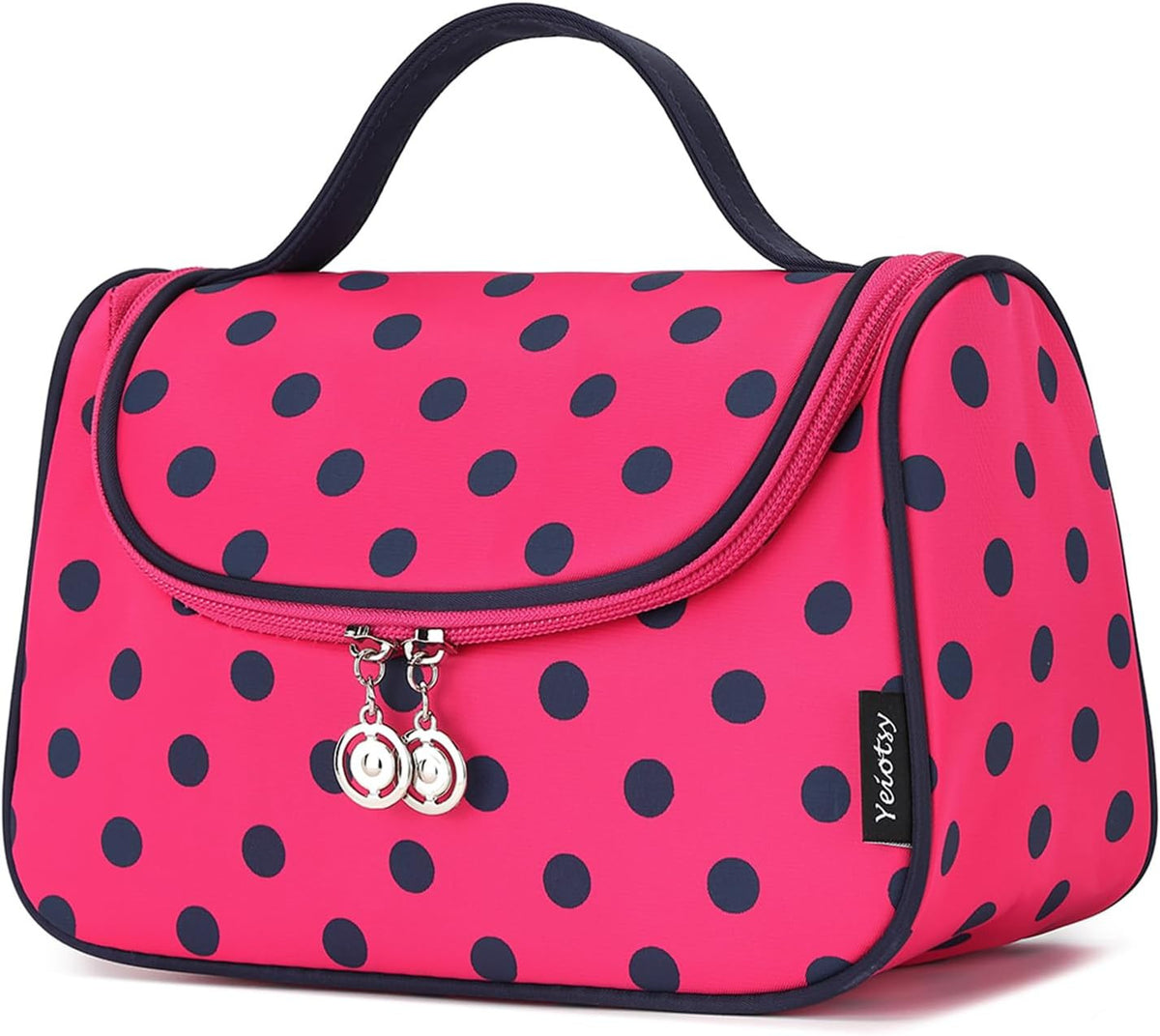 Travel Cosmetic Bag for Women - Hanging Makeup Organizer & Polka Dot Design