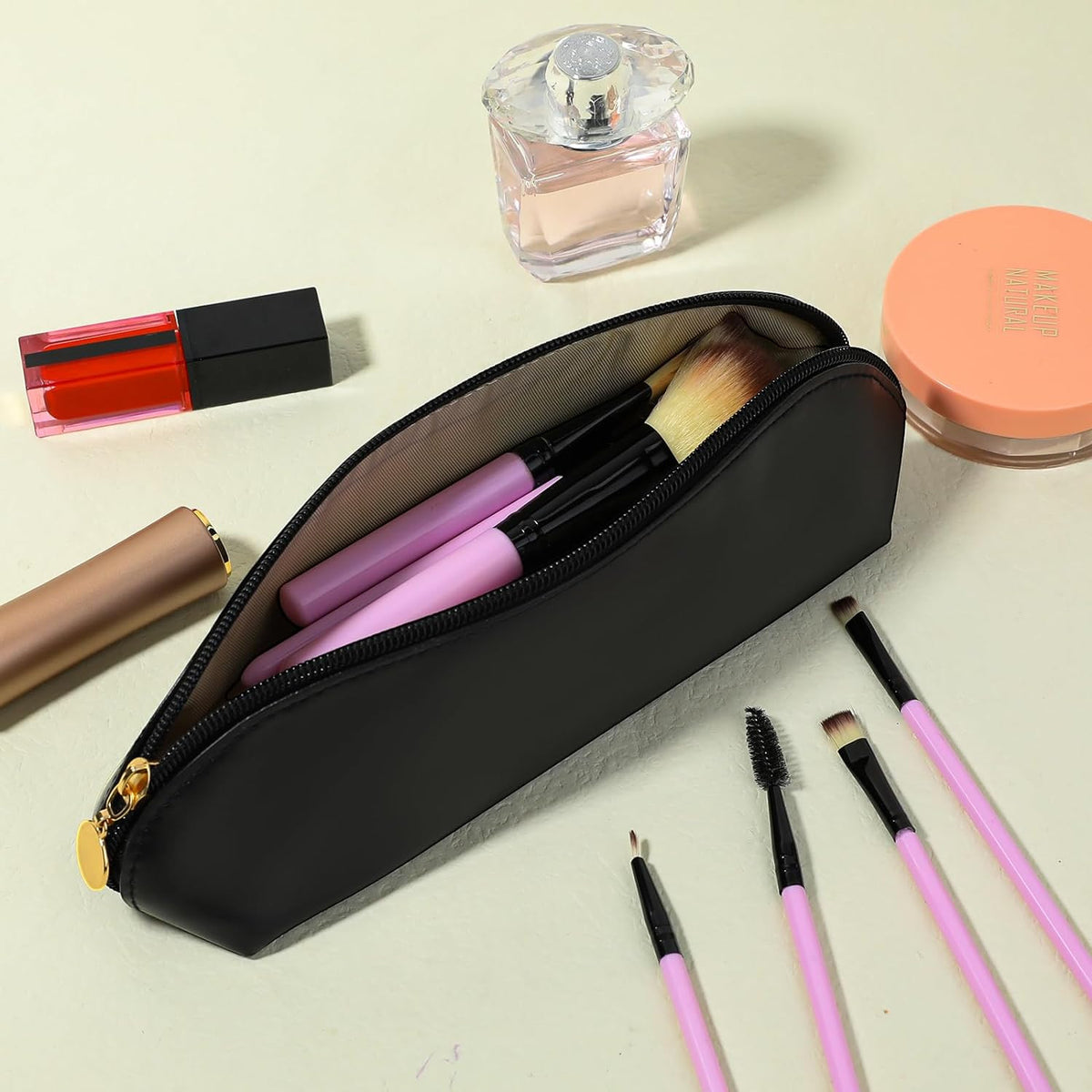 Travel Makeup Brush Holder, Portable Cosmetic Brush Bag with Zipper