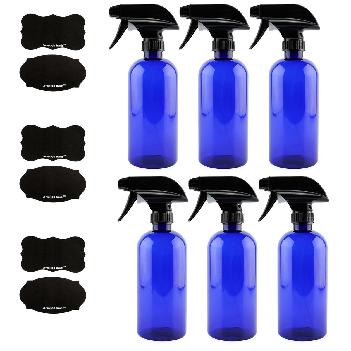 16oz Cobalt Blue Plastic Spray Bottles with Heavy Duty Mist & Stream Sprayers