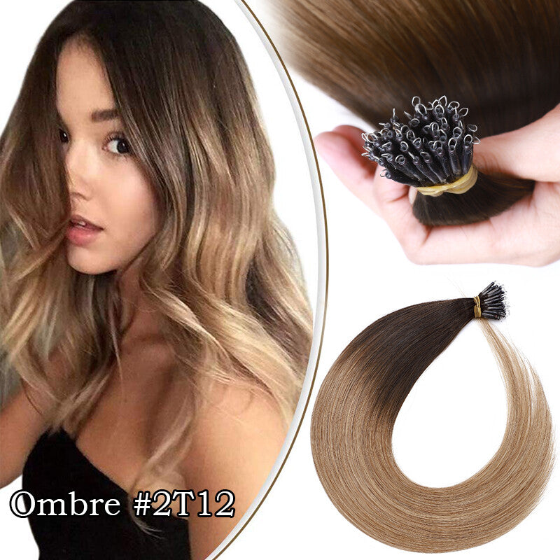 Human Remy Hair Extensions Micro Loop Nano Ring Full Head Salon Use