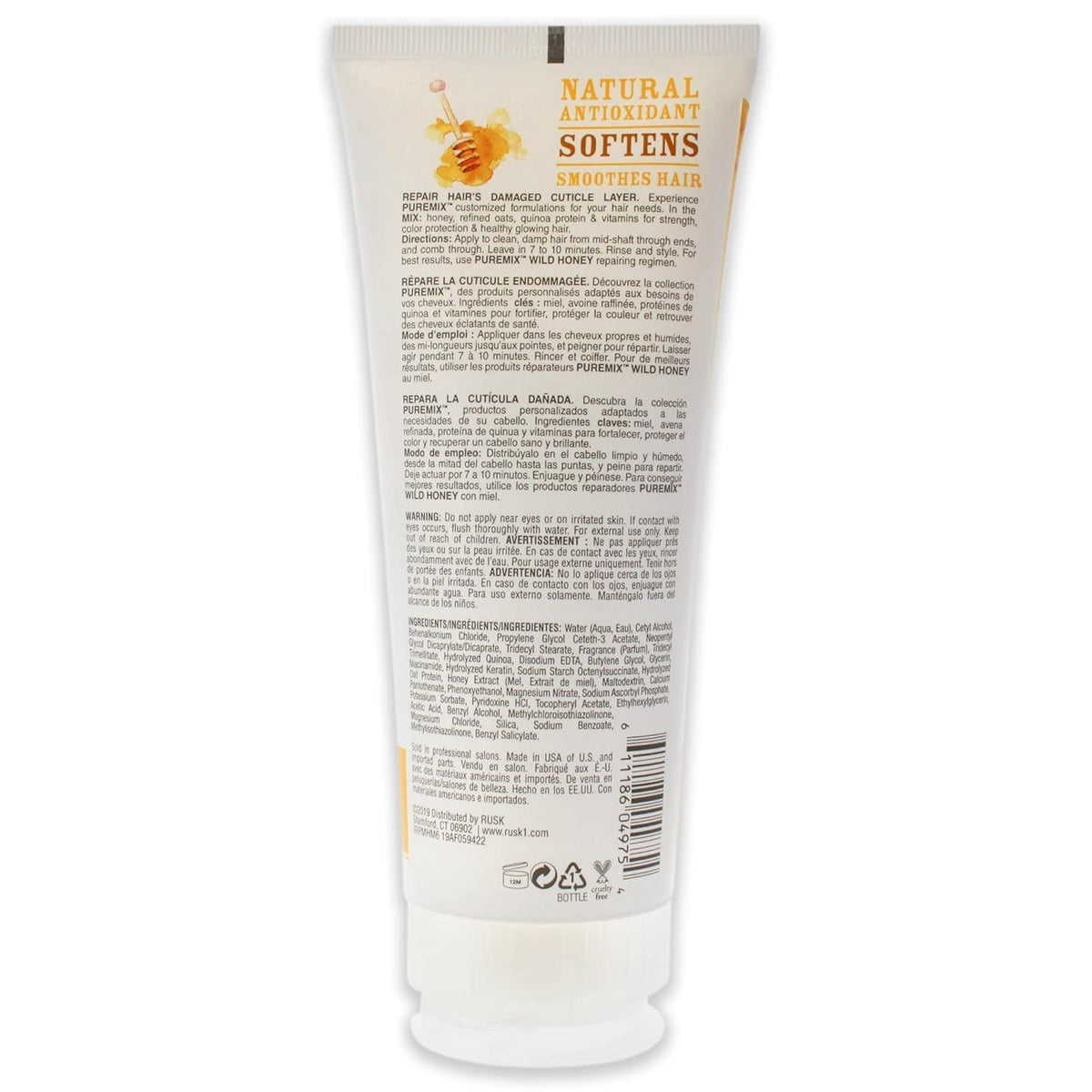 RUSK Puremix Wild Honey Hair Mask for Dry Damaged Hair - 6 oz