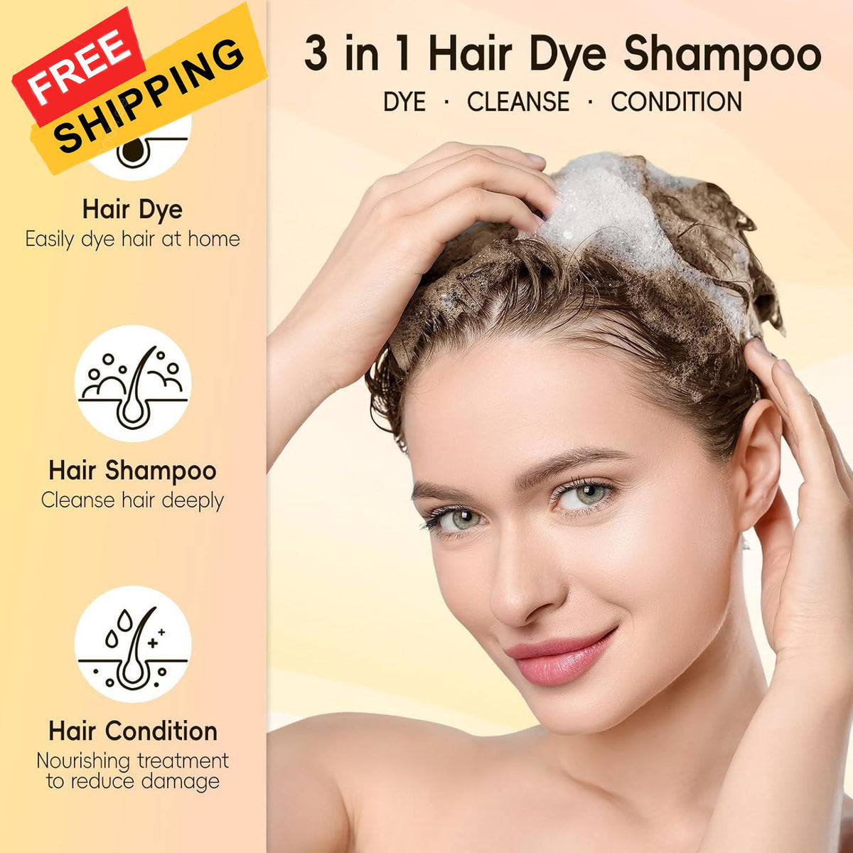 Dark Brown Hair Dye Shampoo 3 in 1 for Gray Hair – Vegan Hair Color & Conditioner