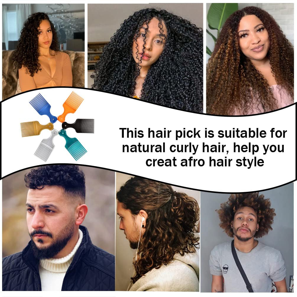 6-Pack Wide Tooth Afro Hair Picks for Curly & Thick Hair Styling