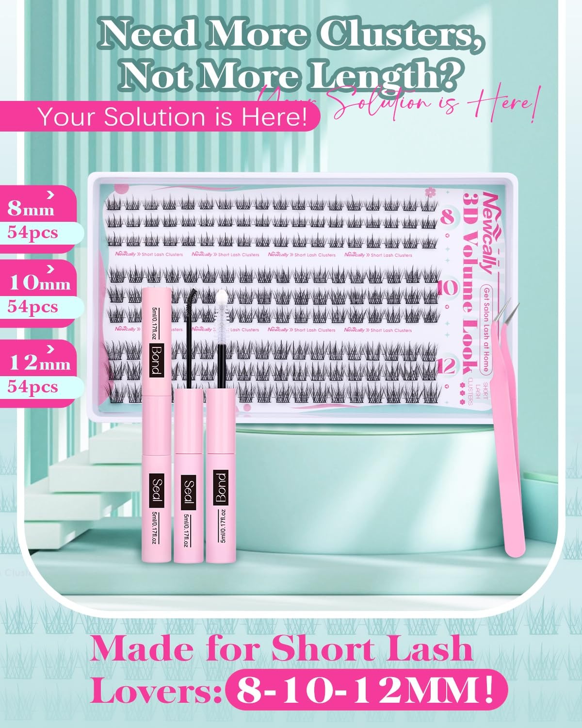 Natural Lash Clusters Kit 8-12mm - Short Eyelashes, 54 Clusters per Length (Pack of 1)
