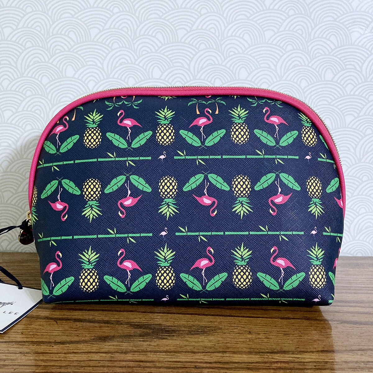 Large Tropical Cosmetic Bag with Flamingo Pineapple Pattern - Travel Organizer Pouch