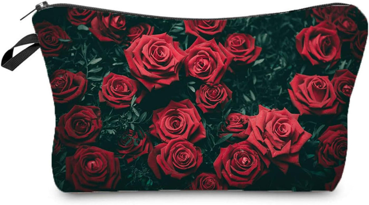Red Rose Makeup Bag - Cute Travel Toiletry Organizer, Durable Zipper Pouch