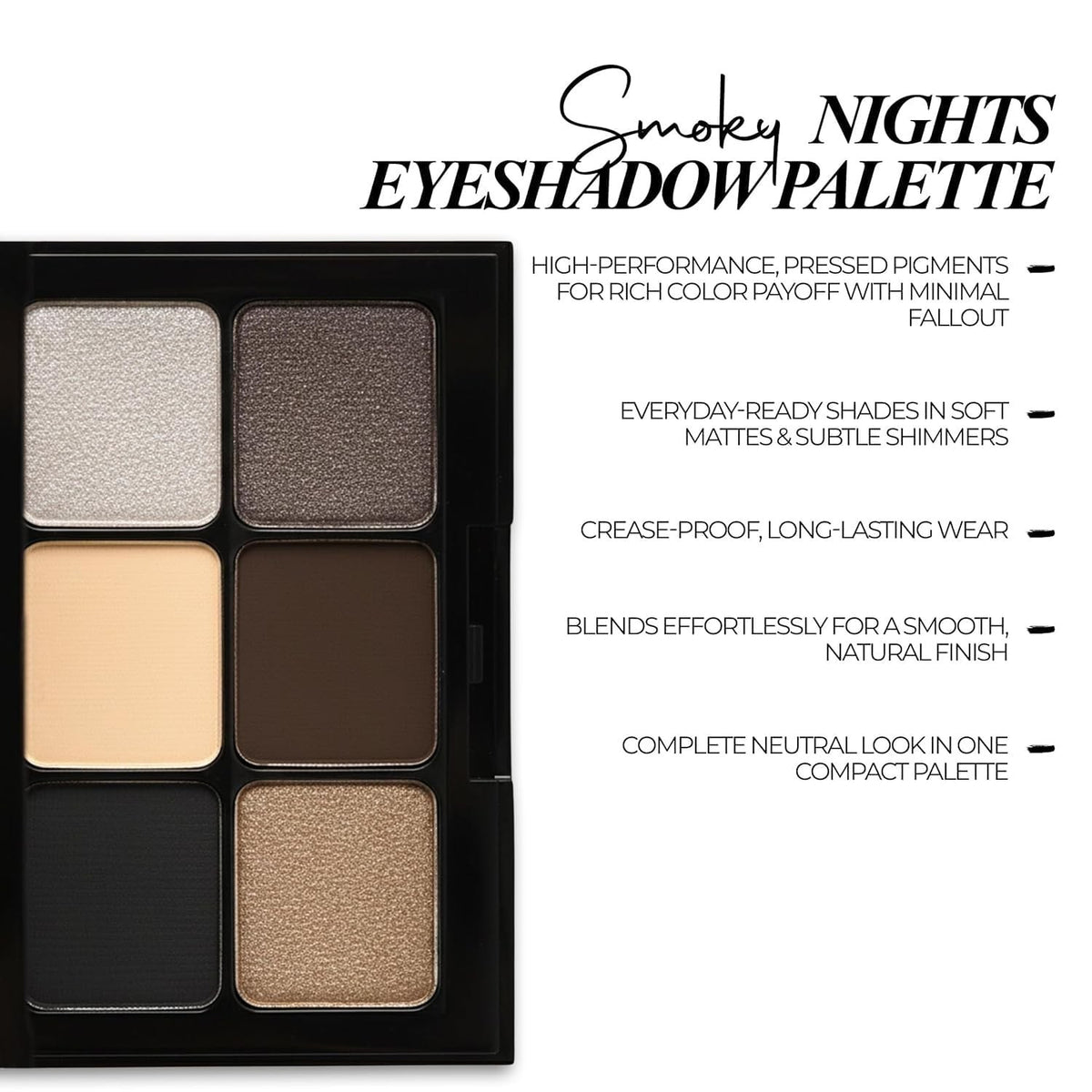 6-Color Eyeshadow Palette with Matte & Shimmer Shades - Smoky Nights