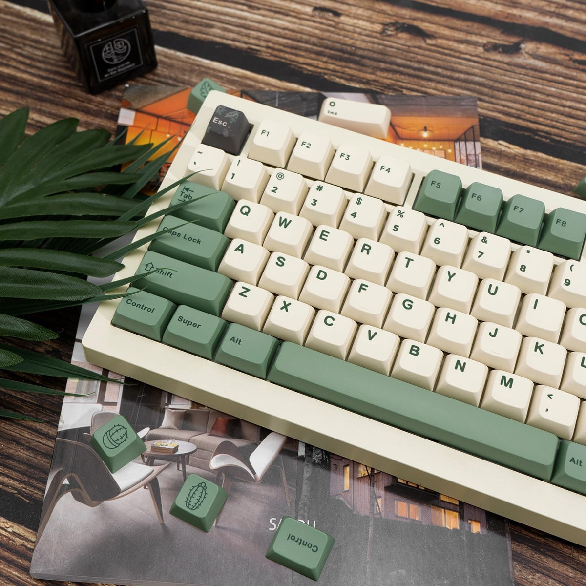 Green PBT Keycap Set for Mechanical Keyboard - MDA Profile, ANSI Layout, Botanical Theme